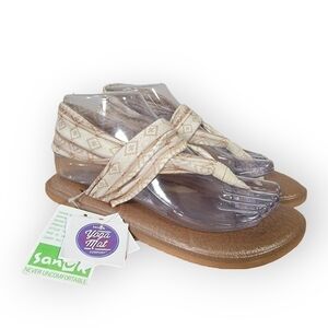 NEW Sanuk Yoga Sling 2 Tan Cream Comfy Sandals Fabric Yoga Mat Size 6